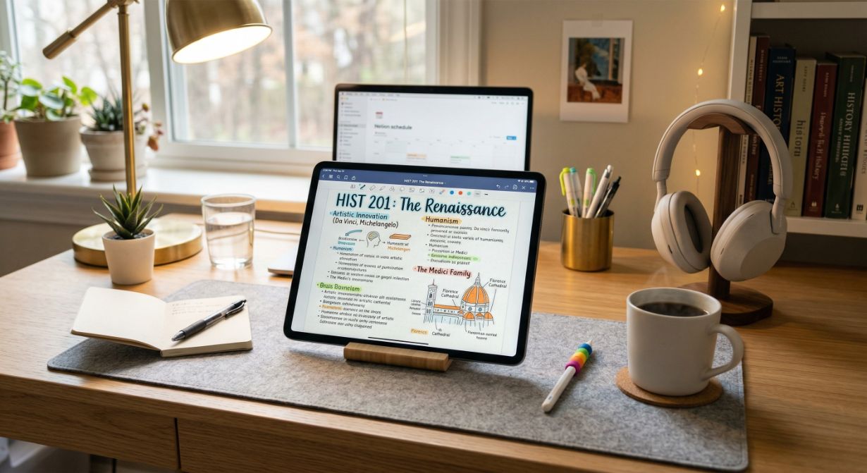 أدوات المذاكرة الذكية وتجهيز المكتب للاختبارات النهائية باستخدام التابلت والسماعات.